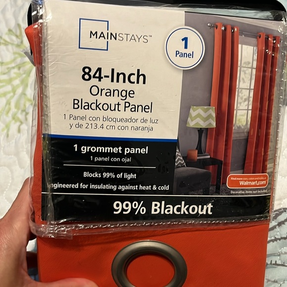 Mainstays brand 84 inch orange blackout curtain panel from Walmart with grommets - Picture 2 of 5